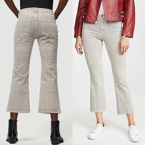 FRAME 90s Houndstooth Plaid Check Denim High Waist Ankle Crop Kick Flare Jean 25 - Picture 9 of 13